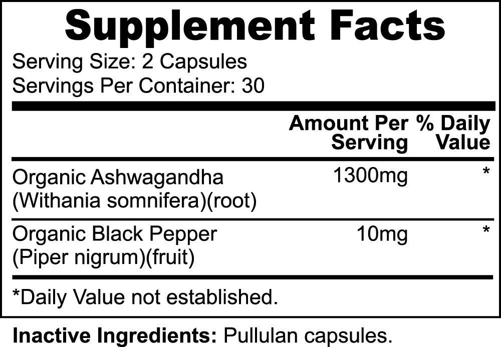 Organic Ashwagandha with Black Pepper Extract - Capsules